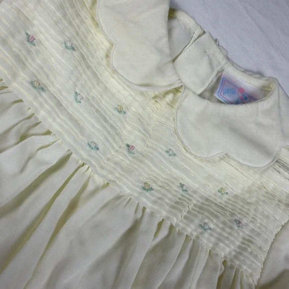 Petit Ami Bubble Romper Girls 6M Vintage Yellow Smocked Floral Embroidered - Picture 9 of 11